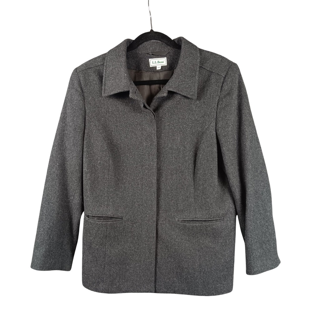 Vintage‎ L.L.Bean Women's Gray Wool Cashmere Blend Blazer Jacket Size 14